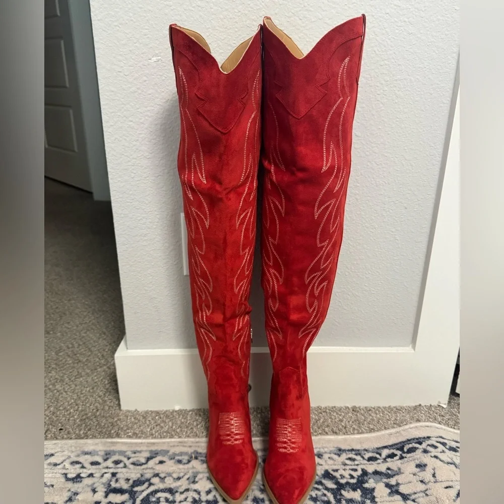 Mi.iM Red Stitched Over-the-Knee Western Boots